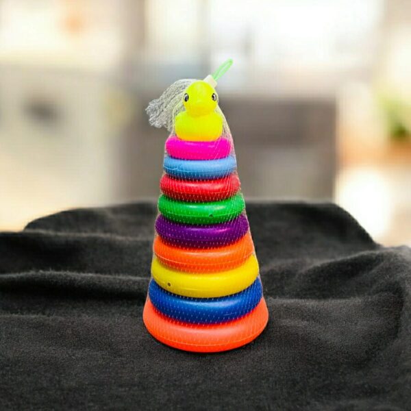 Rainbow Color 11 Stacking Rings Tower Duck Toy For Kids